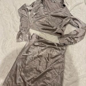 Paper Crane Satin Ensemble in Soft Gray